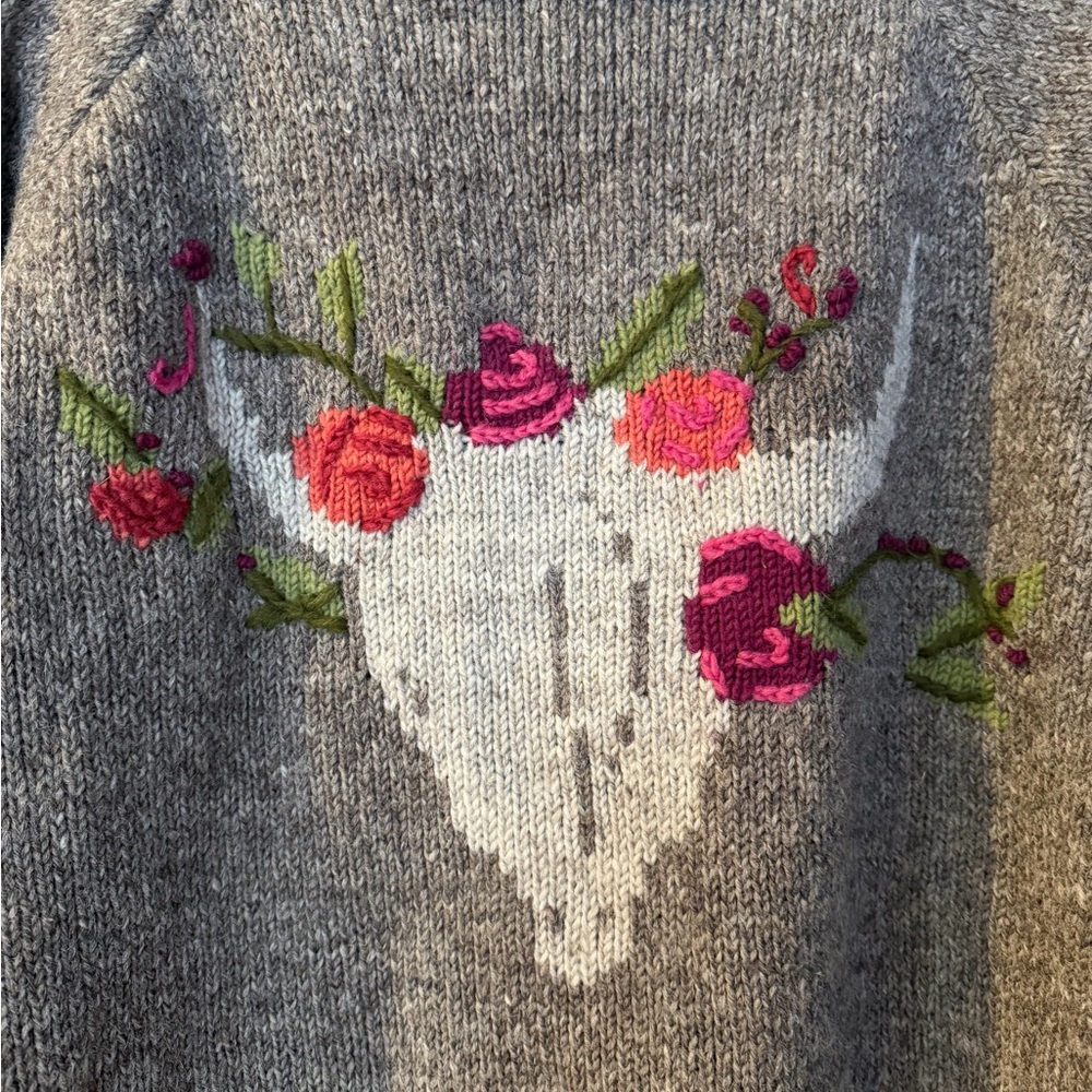 Lost Horizons - Sundance catalog Women's Gray Cardigan with Floral Accents - Picture 4 of 5